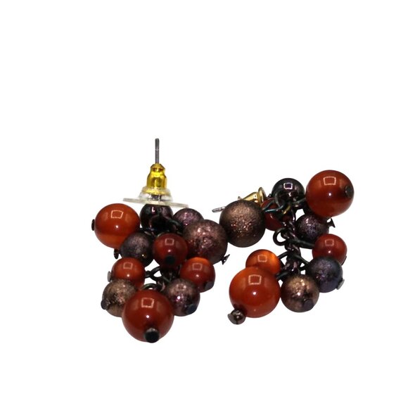 Shimmering Brown Moonglow Earrings, Lucite Beads mixed with Darker Bronze - Picture 2 of 3